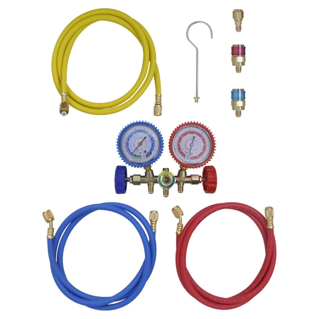 Vakuumpumpe Mit 2-Wege-Verteiler-Manometer Set | Aluminiumgehäuse, Ölschauglas, Stoßschutz, Stahlhaken, Für Kühl- Und Klimaanlagen