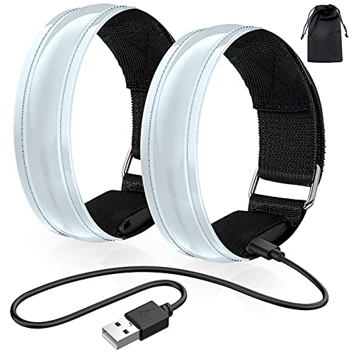 lanpard 2PCS Brassard Lumineux LED Rechargeable, Bracelet Lumineux LED Bande Reflechissante pour Velo Running Course à Pied (câble USB & Sac à Ranger...