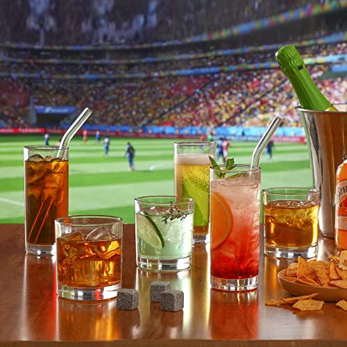 [ 12 Pack ] Glass Cups With Glass Straws, 12Oz Highball & Rock Drinking Glasses, Everyday Drinkware Glasses Set, Cute Tumbler Cup, Kitchen Glasses For Iced Coffee, Water, Beer, Cocktail, Whiskey, Gift #TOP2