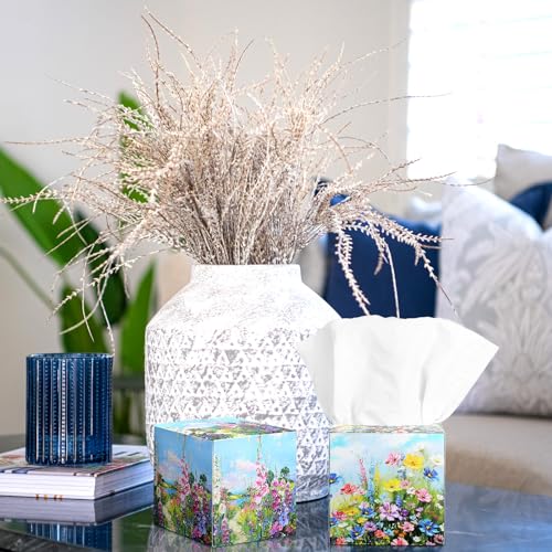 Image of Fourluoo 12 Pack Floral Facial Tissues Cube Boxes, 600 Sheets 3 Ply