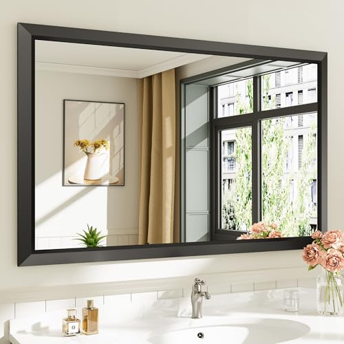 Briivue 48.1x30.1 Inch Black Bathroom Mirror for Wall, Thick Metal