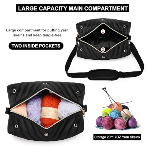 Image of Crochet Bag Organizer, Yarn Storage Organizer with Shoulder Strap, Stylish Knitting Bag for Crochet Accessories, Mothers Day Gifts, Crochet Yarn Supplies, Black