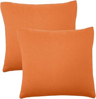 Udewo 2 Pack Waterproof Outdoor Cushion Cover, Orange Throw Pillow Case Decorative Outdoor Waterproof Pillow Covers 18X18 Inch (45X45cm) Garden Cushion Cover Square for Sofa Couch Bed Chair