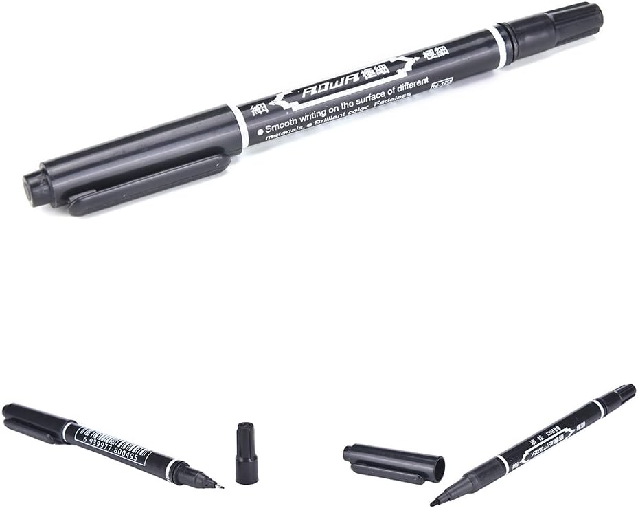 Ensunpals 2Pcs Tattoo Skin Oily Marking Pen Double Ended Black Fine/Thick Tip Marker Tattoo Marking Pen