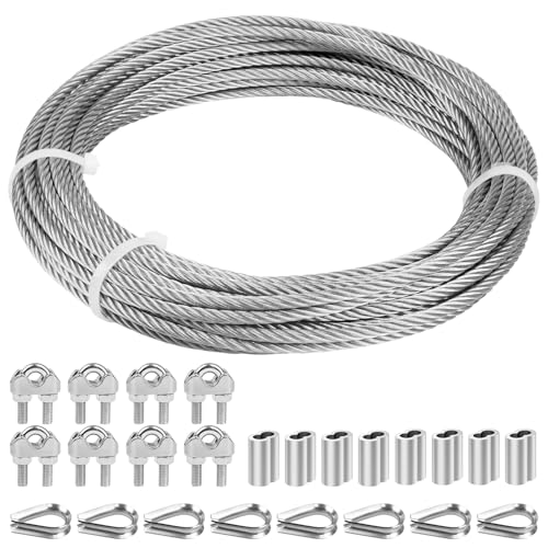BLIKA 50FT 304 Stainless Steel Cable, Stainless Steel Decking Railing 3/16 inch with 7 x 19 Strand Construction, 3700lbs Breaking Strength Marine Grade for Rail, Deck, Clothesline and DIY Balustrade