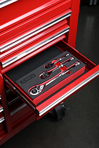 Ares 42048-3-Piece 90 Tooth Ratchet Set - Premium Chrome Vanadium Steel Construction & Mirror Polish Finish - Quick Release For Easy Socket Change - 90-Tooth Reversible Design With 4 Degree Swing #TOP6