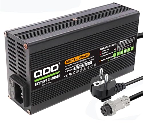 QDD 67,2 V 8 A Ladegerät 60 V Li-Ionen-Akku Smart Charger Schwarzes Aluminiumgehäuse mit Lüfterausgang GX16 1+3-Stecker für 16S 60 V Li-Ionen-Akku