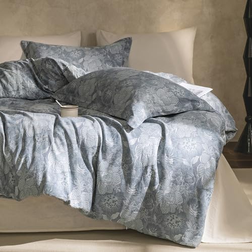 Image of VM VOUGEMARKET Jacquard Grey Floral Duvet Cover Set King,Yarn-Dyed Cotton Duvet Cover with Zipper Closure Perfect for Men and Women