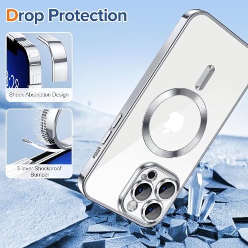 Image of VONZEE Electroplating Transparent Clear Logo Back Cover TPU Compatible with iPhone 13 Pro Max Case, Compatible with Magsafe, Full Body & Individual Camera Protection for Each Lens (Grey)