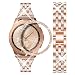 Produktbild DEALELE Armband Kompatibel mit Samsung Gear Sport/Galaxy Watch 42mm / Galaxy Watch 4 Classic (42mm), 20mm Luxus Strass Diamant Metall Armbänder mit Bezel Ring Schutzhülle Ersatz bänder, Roségold