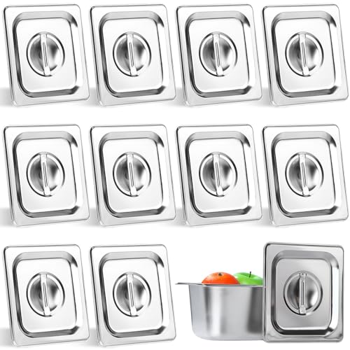 10 Pack 1/6 Size Steam Table Pan Covers Universal Handled Food Pan Lid Stainless Steel Pan Lid with Handle Restaurant Commercial Hotel Food Pan Cover 7 x 6.5 Inch for Food Fruits Vegetables - Thumbnail 7