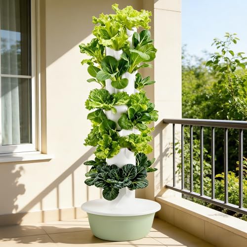 Hydroponic Growing System Kit - 9-Layer Vertical Planter Tower with Automatic Water Circulation, 4 LED Grow Lights & Timer, Ideal for Indoor & Outdoor Vegetable and Fruit Gardening
