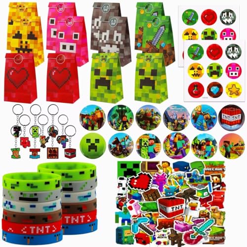Juego De 96 Piezas De Videojuego Para Fiestas, Videojuego Para Fiestas Con Videojuego, Llavero, Bolsas De Fiesta, Pulseras De Silicona, Agujas De Botones, Pegatinas Para Cumpleaños Infantiles,