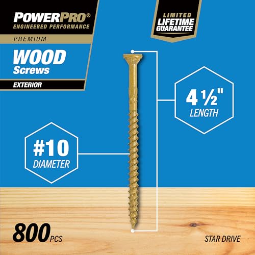 Image of Power Pro Exterior Wood Screws, #10 x 4-1 /2in, 800 Pack, Bronze