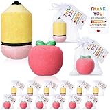 Potchen 24 Sets Teacher Appreciate Gifts Bulk Pencil and Apple Shaped Bath Bombs for Teacher Spa Scented Bath Ball with Appreciate Cards and Organza Bags Mother's Day Retirment Graduation Present