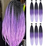 Liang Dian Pre-Stretched Braiding Hair 22 Inch 6 pcs Hot Water Setting Synthetic Hair Crochet Braiding Hair Extension (Mixed black/Dark Purple/Light Purple)