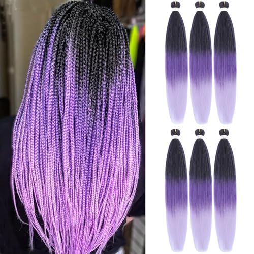 Liang Dian Pre-Stretched Braiding Hair 22 Inch 6 pcs Hot Water Setting Synthetic Hair Crochet Braiding Hair Extension (Mixed black/Dark Purple/Light Purple)