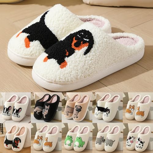 Figdews lammfell hausschuhe herren,Cute Dachshund Hausschuhe Frauen Männer Fuzzy Memory Foam Cartoon Tier Schlappen Neuheit Lustige Hund Pantoffeln Winter Warm Plüsch Pantoffeln