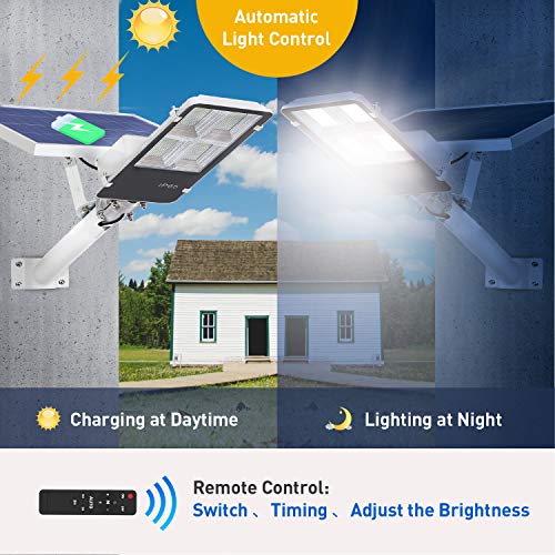300W Solar Street Lights Outdoor, Dusk to Dawn Solar Led Outdoor Light with Remote Control, 6500K Daylight White Security Led Flood Light for Yard, Garden, Street, Playgroud