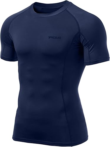Miniatura 9 de TSLA Camisas de compresión para hombre UPF 50+, de manga corta, de secado rápido, camisa de entrenamiento atlético, protector de erupciones para