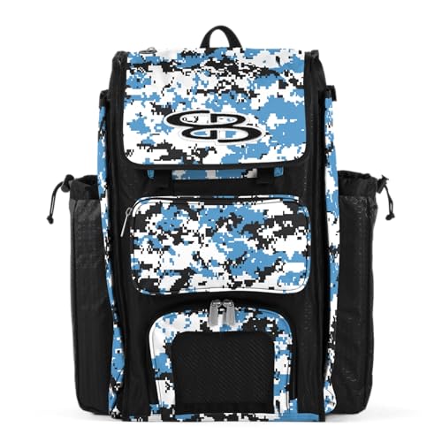 Boombah Catchers Superpack Bat Bag Digital Camo Black/Columbia - 23-1/2" x 13-1/2" x 9-1/2" - Multiple Colors - Holds 4 Bats - Backpack Version (no Wheels)