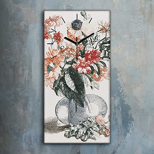 Horloge sur toile moderne salon et chambre tableau mural floral fleurs 30x60cm - 3
