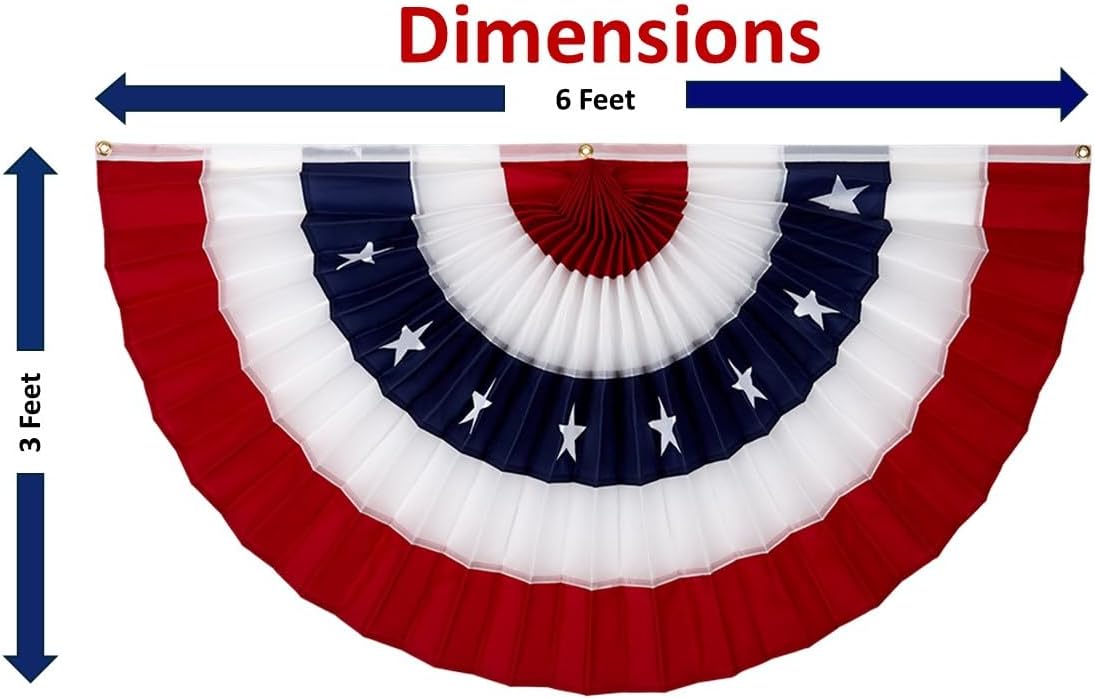 American Pleated Fan Flag Bunting. 2 x 4 ft Embroidered Stars & Sewn Stripes USA Indoor/Outdoor Nylon Bunting Banner. Perfect for July 4th. 100% Made in America by Old Glory Bunting