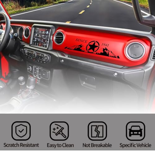 Image of Car Dashboard Decal Glove Box Sticker Mountain Scene Vinyl Passenger Seat Sticker Gloss Black Compatible with 2018-2023 Wrangler JL JLU Gladiator JT (Star)