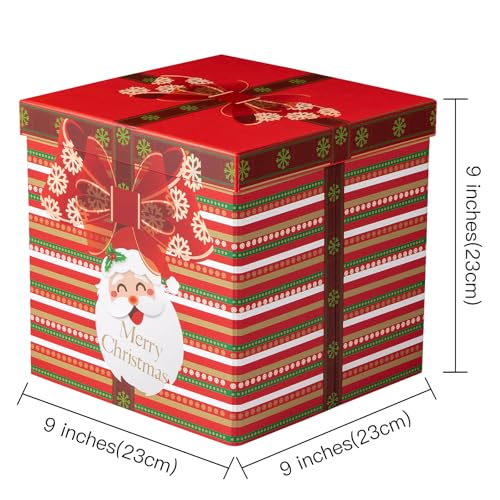 Boîte cadeau de Noël RUSPEPA pliable avec couvercle et ruban rouge 23x23x23 cm