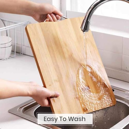 Image of Yellow Weaves Large Bamboo Wood Chopping Board (24 x 34 CM, 1.8 CM Thickness) Cutting Board with Metal Handle for Vegetables, Fruits, for Kitchen Use, Eco Friendly, BPA Free, Anti Microbial