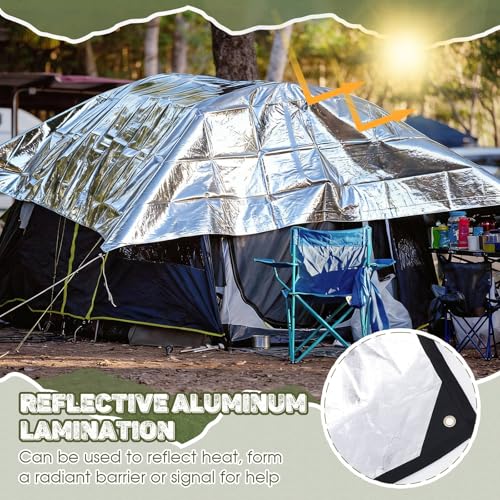 Image of Kingdder 1 Pcs Heavy Duty Emergency Blankets for Survival Camping Blanket Insulated Tarp 8.5 ft x 12 ft Outdoor Waterproof Thermal Reflective Tarp Tent Insulation for Camp Hiking Picnic