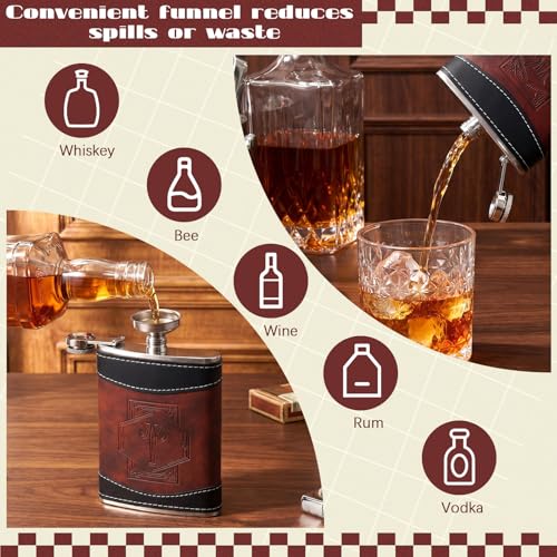 Baderke Leather 8 oz Flask for Men Groomsmen Gift, Black, Brown, Letter T by Baderke - Used condition - Image 5