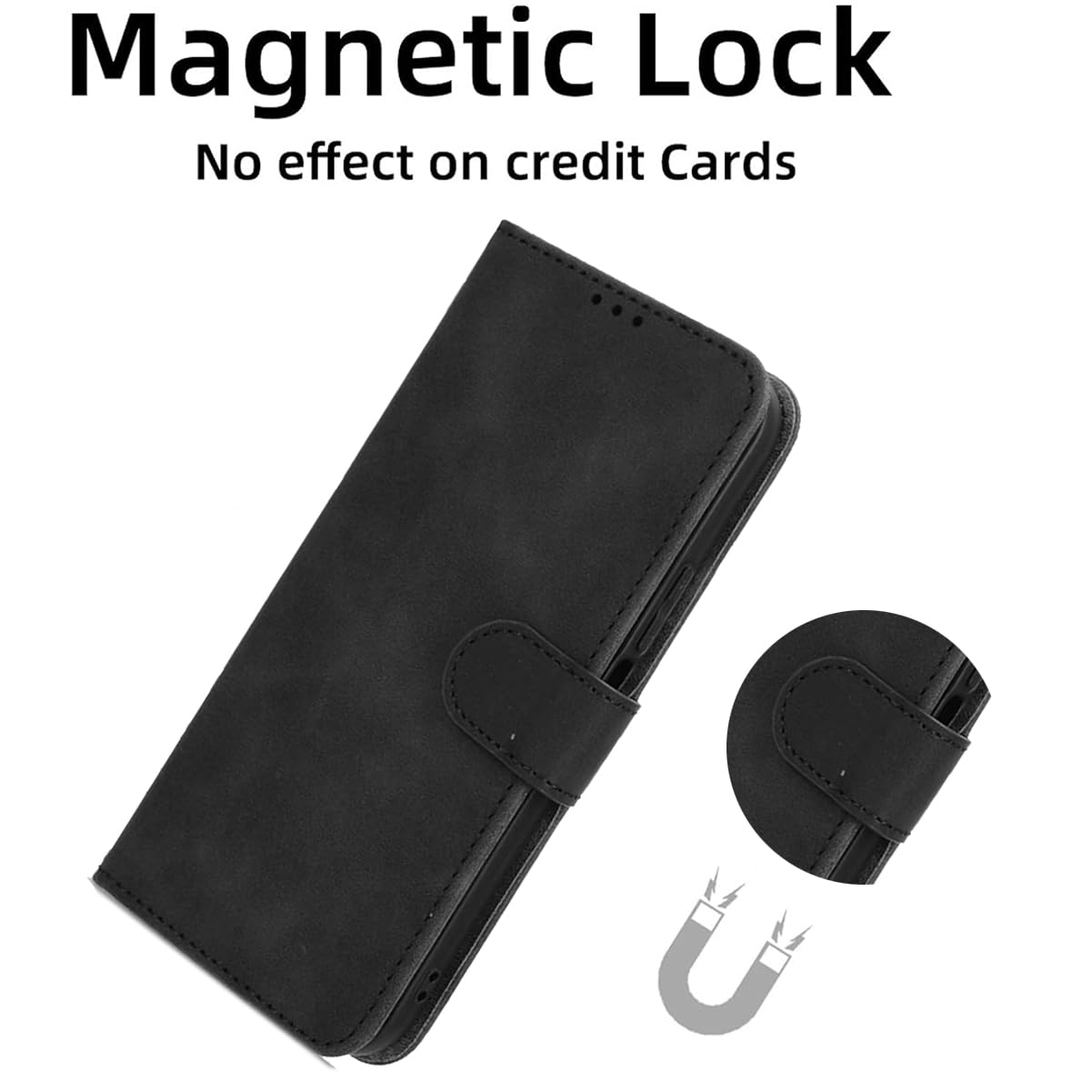 HuiYouMY Cover e Vetrino Compatible with Honor X8B Premium Pelle PU Flip Libro Custodia Cover Antiurto Piu Vetro temperato Pellicola Protettiva,[Slot per Scheda] [Funzione di Supporto] Nero