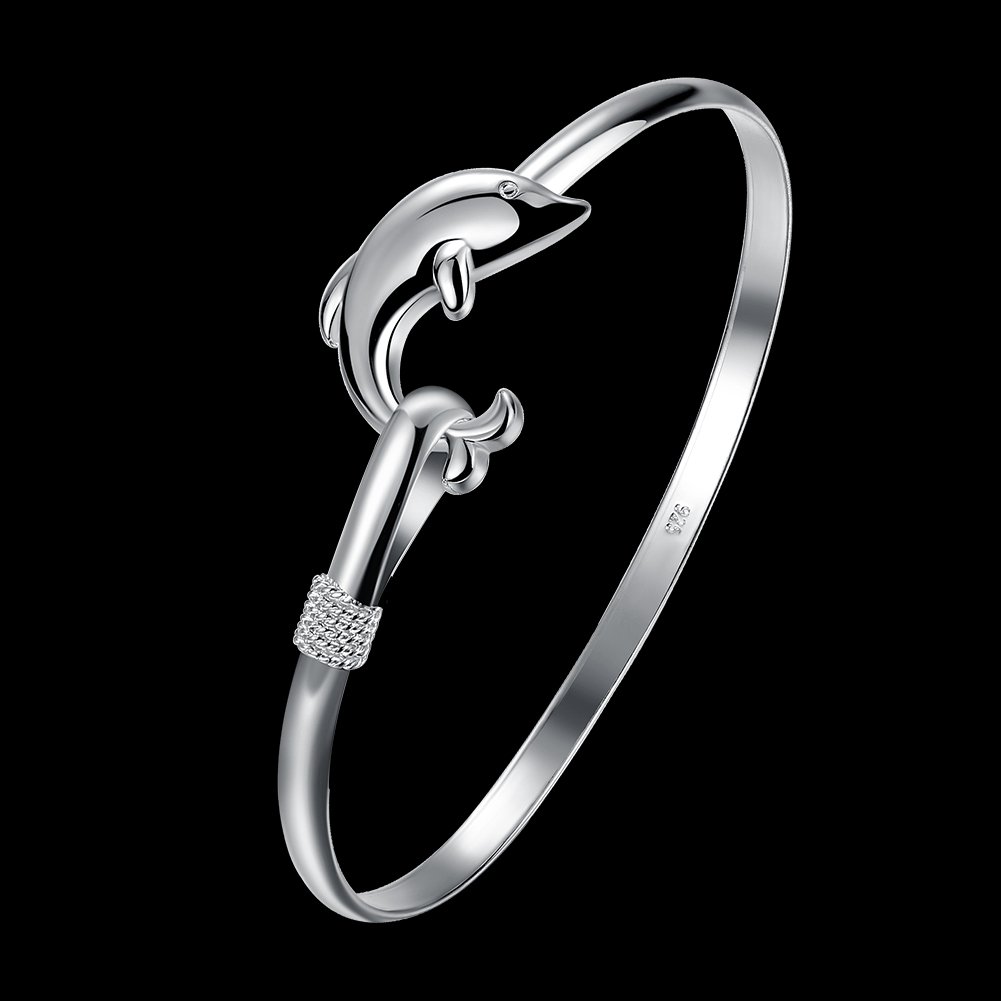 Joyas de moda 925 de plata esterlina lindo delfín pulseras para mujer, Plata 2