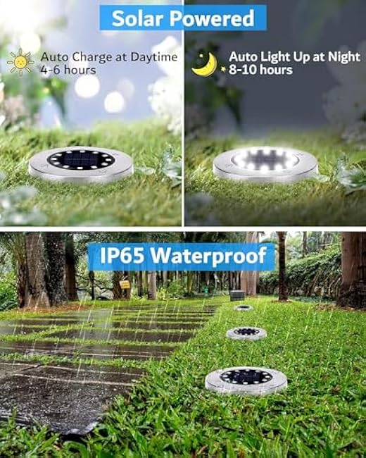 HOUSEOFLED Solar Ground Lights Solar Garden Lights In-Ground Outdoor Landscape Lighting Warm Light