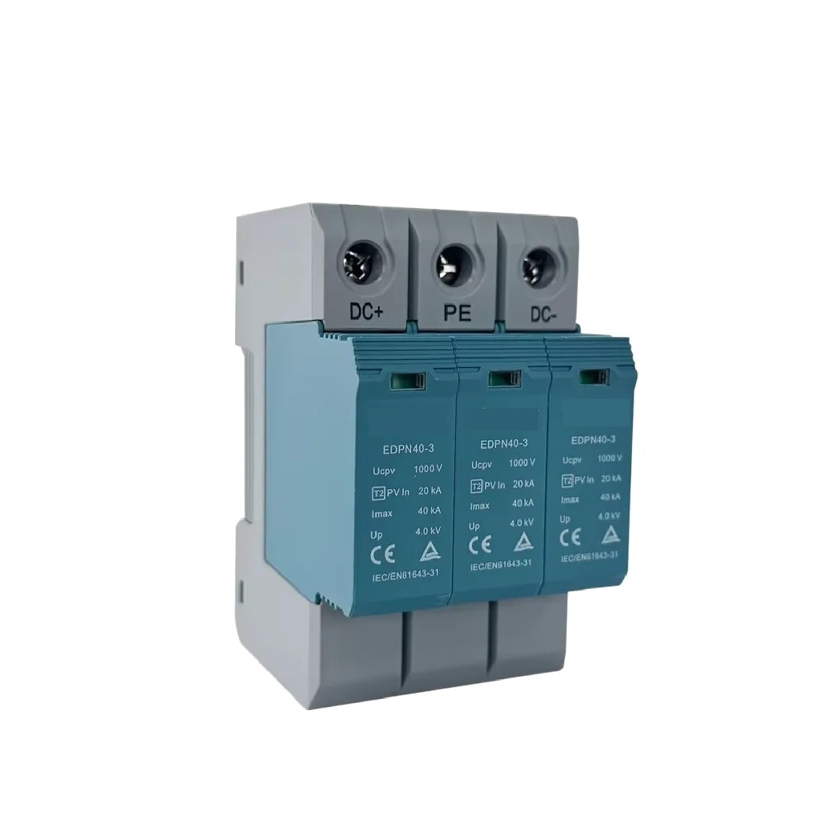 Zabezpieczenie przeciwprzepięciowe DC 3P, SPD T2, szyna DIN, DC 1000 V 40 KA(3P 1000 V)