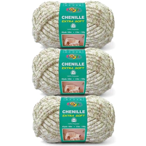 Image of Super Soft and Cozy Chenille Yarn for Crocheting and Knitting -Easy to Crochet with-Bulky #5, 3.5oz /93yds -Chunky Plush Yarn for Hand Craft Blanket Ammigurumi (Green Coffee, 3 Pack)