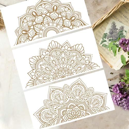 OLYCRAFT 3 Stück/Set Mandala Transferfolien Zum Aufreiben Für Möbel Und Bastelarbeiten 30x15cm Boho Halb Mandala Möbelaufkleber Transferaufkleber Zum Aufreiben Für Scrapbook Fenster Heimdekoration