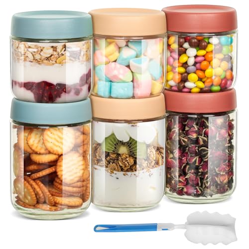 Cozary 6 Piezas Tarros de Avena Nocturna, 350ml+480ml Tarros de Cristal con Tapa Hermética, Botes de Vidrio reutilizables, para Frigorífico, Despensa, Ideales para Overnight Oats, Yogur, Mermeladas