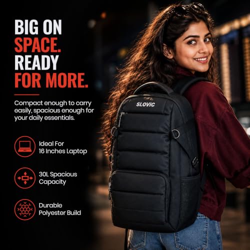 Image of SLOVIC Laptop Bag for Man & Woman | Backpack Bag for Man | Water Resistant Office Bags for Men with Spacious Main Compartment | Ideal for Office, College & Daily Use