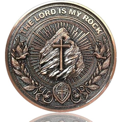 Inspirational Christian Challenge Coin - The Lord is My Rock - Zinc Alloy, 1.57 Inch Diameter, Psalms 18:2 Scripture, Protective Case Included Cover