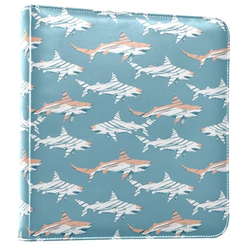 JIPONI Funny Striped Shark Large Photo Album, DIY Leather Cover Scrapbook Albums for 4x6 5x7 6x8 Pictures, Self Adhesive Memory Book for Wedding, Baby, Family