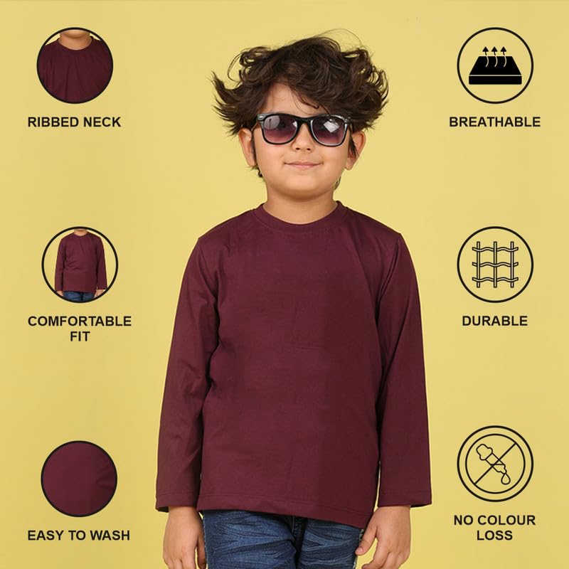 Image of Nusyl Boys Solid Cotton Blend Tshirts - Soft & Comfortable Full-Sleeves T-Shirts | Casual Wear for Kids & Teen Boys | Full Sleeves T-Shirts |- NUBCTSF001-PO2-1