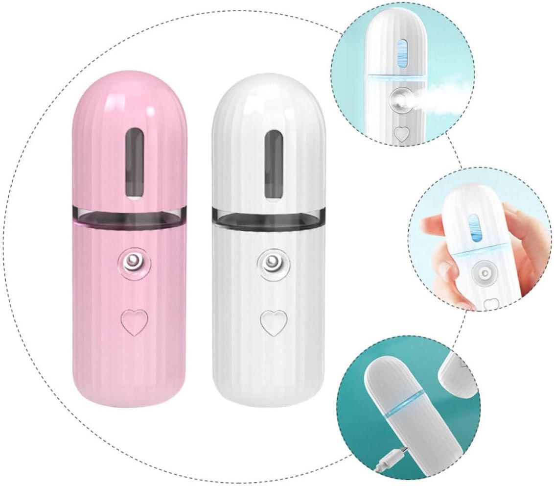 2pcs Portable Facial Mister USB Rechargeable Humidifier Lightweight Mist Sprayer Handy Moisturizing Steamer for Travel and Home Skin Care