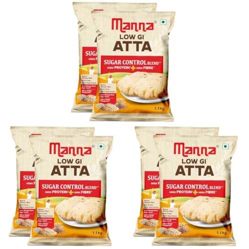 Image of Manna High Protein Multigrain Atta Low GI Sugar Control with 21g Protein, 14g Fibre (in 3-4 Rotis) 2. 2kg (Pack of 3)