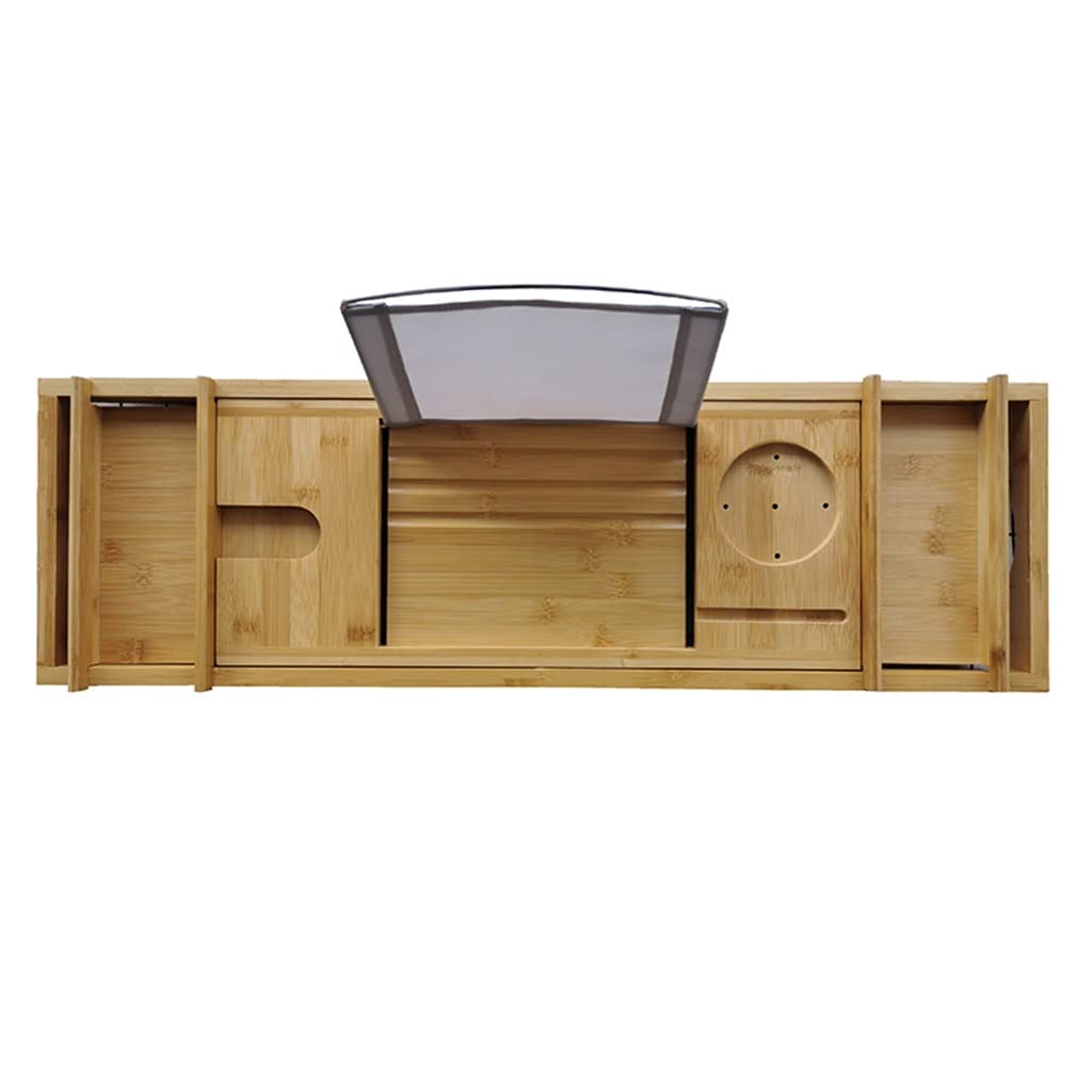 Bandeja de bambú para bañera con laterales extensibles, soporte para libros, vino, tableta, organizador de spa