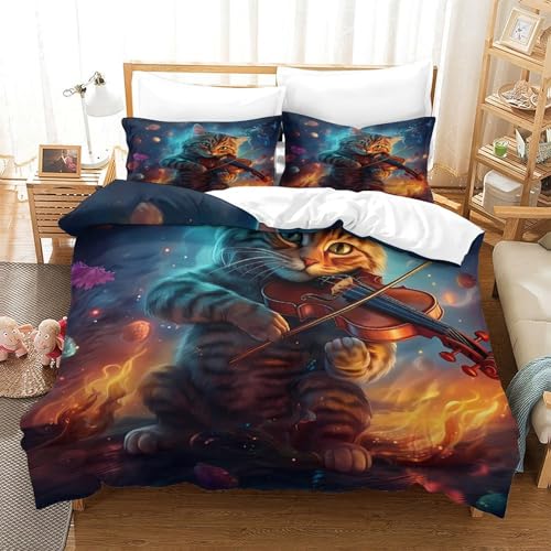 Housse de couette King chat en microfibre premium effet 3D saine et durable - 3