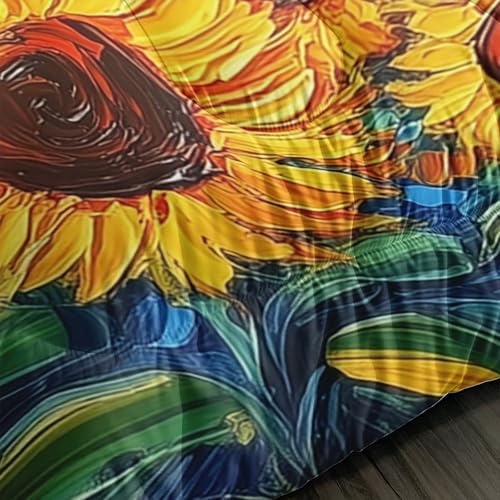 Image of AILONEN Eiffel Tower Floral Queen Comforter Set,Oil Van Gogh Sunflower Printed Bedding Sets,3 Pieces Starry Night Flower Quilt with 2 Pillowcase,Soft Breathable