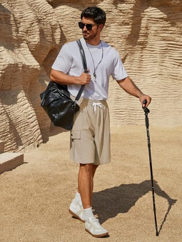 Image of Hardaddy Men's Casual Stretch Cargo Shorts Classic Drawstring Elastic Waist Relaxed Fit Work Short with 5 Pockets