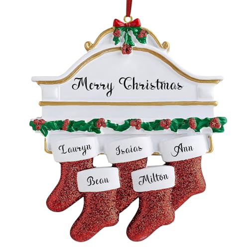 Personalized Christmas Stocking Pendants, Family 2-8, Tree Decoration Gifts with Name and Blessings, Resin Hanging Ornaments